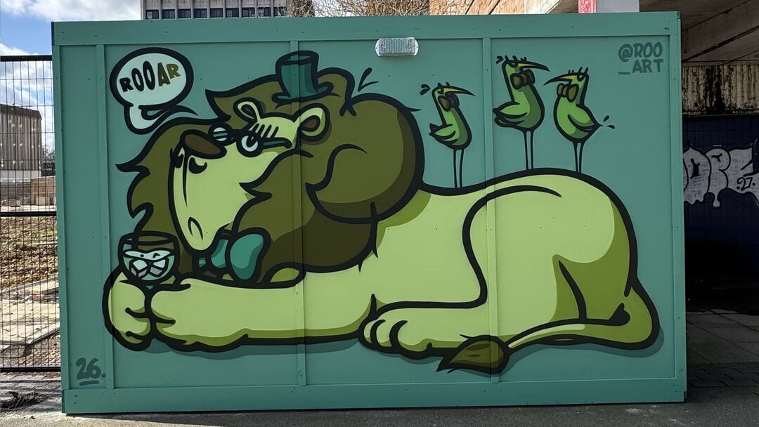 A Dandy Lion and the Three Posh Birds by ROO AND THE CREW, Harlow Town, West Gate